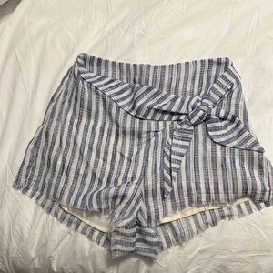 Blue & White Stripe Shorts with Faux Knot Tie